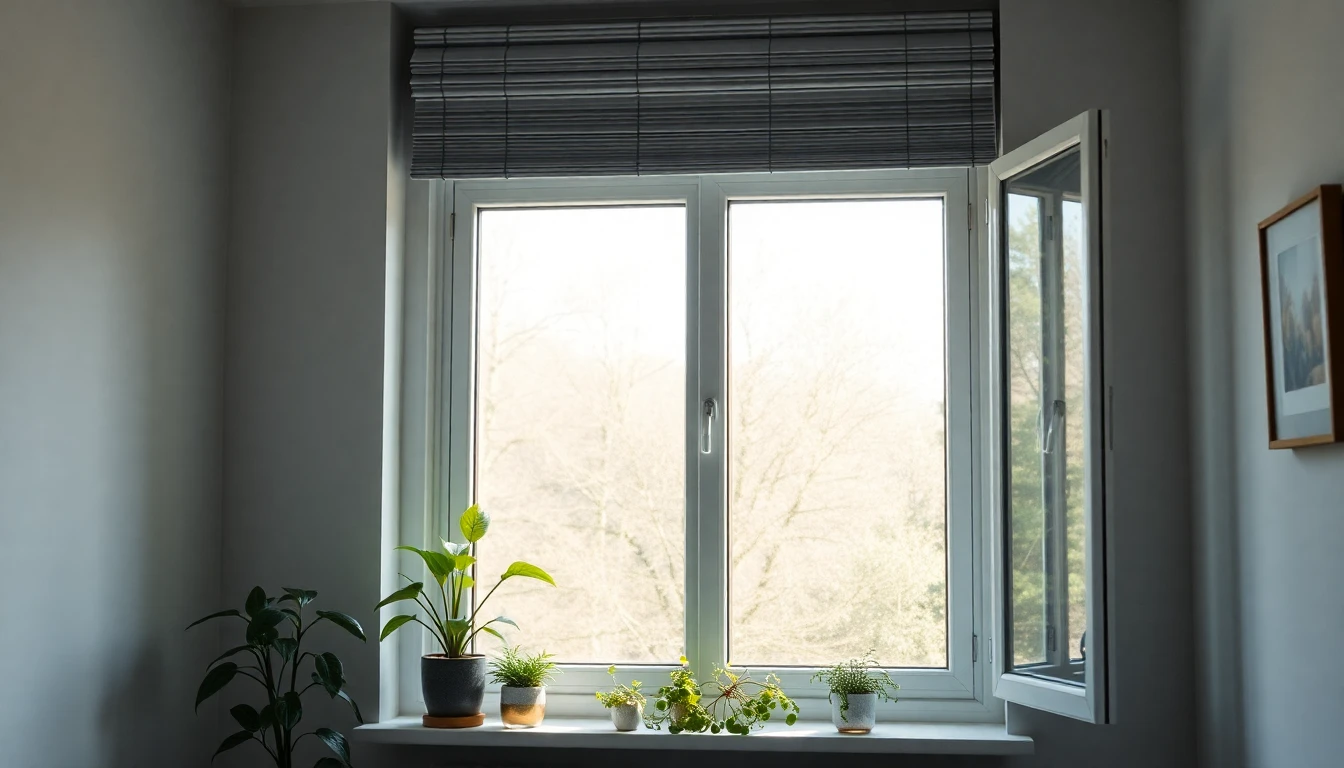 Frisse lucht door open raam met ventilatierooster in moderne woonkamer