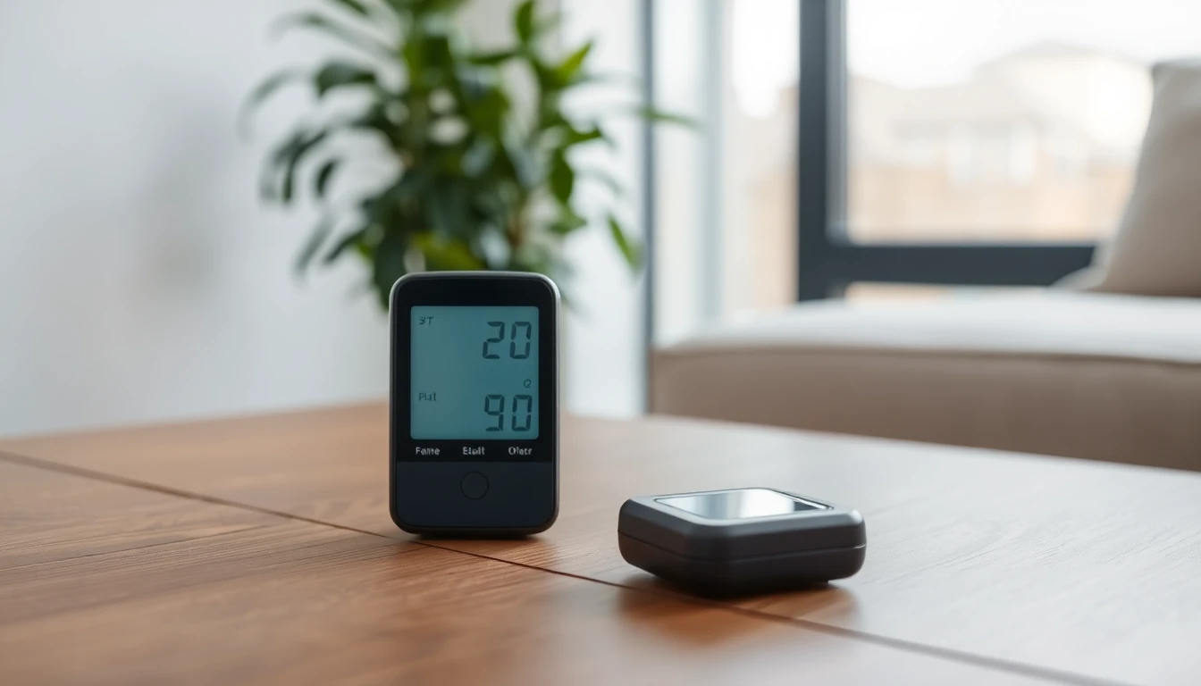 Draagbare CO₂-meter op Nederlandse salontafel naast kamerplant
