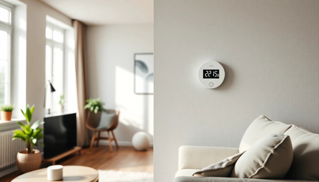 CO₂-sensor aan woonkamermuur die luchtkwaliteit meet voor vraaggestuurde ventilatie